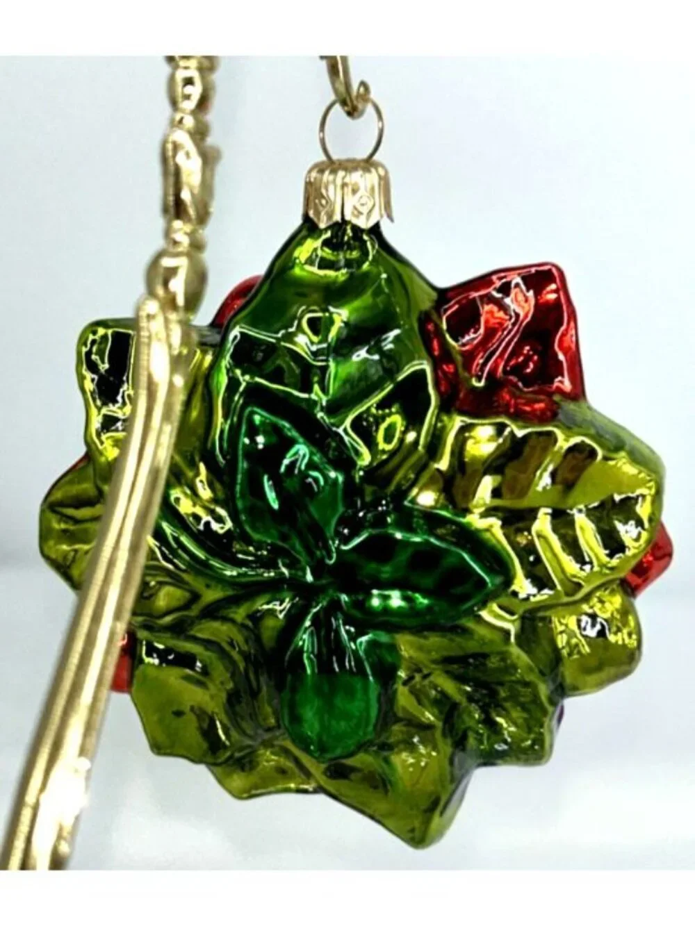 Poinsettia Christmas Ornament Hand Blown Glass 3.5 Hawaiian Flower